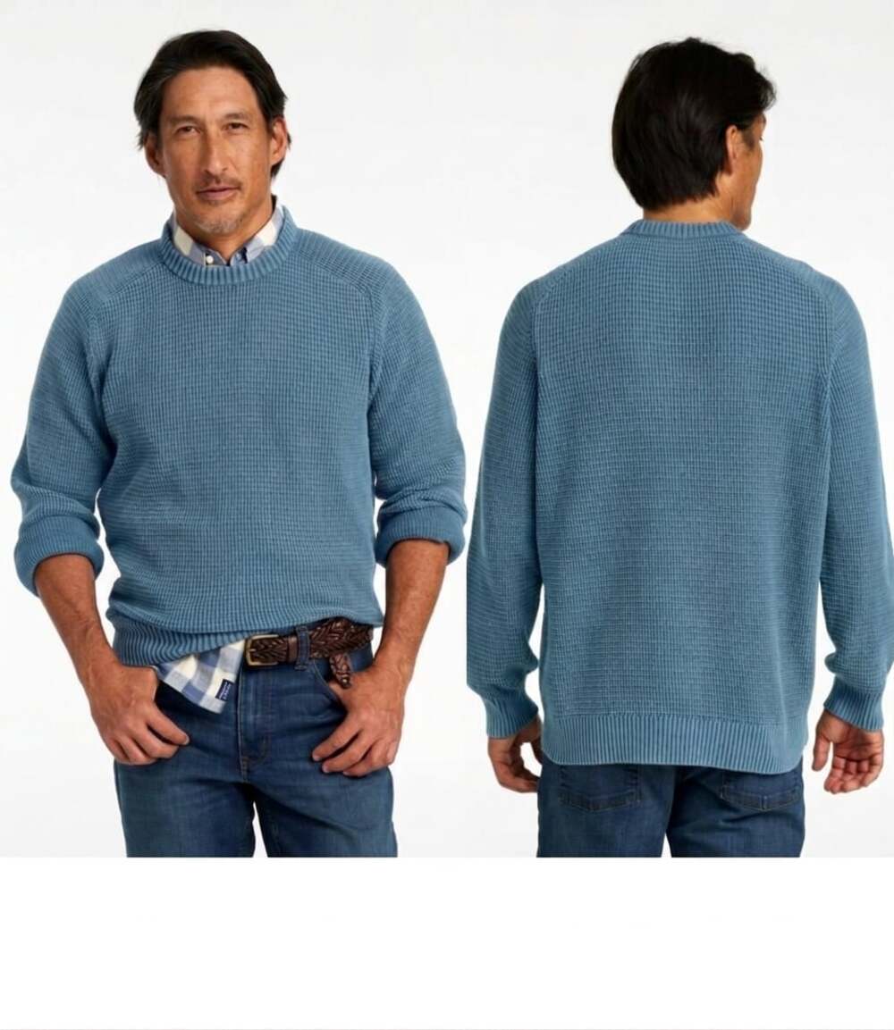 Men's Sunwashed Textured Cotton Sweater, Crewneck